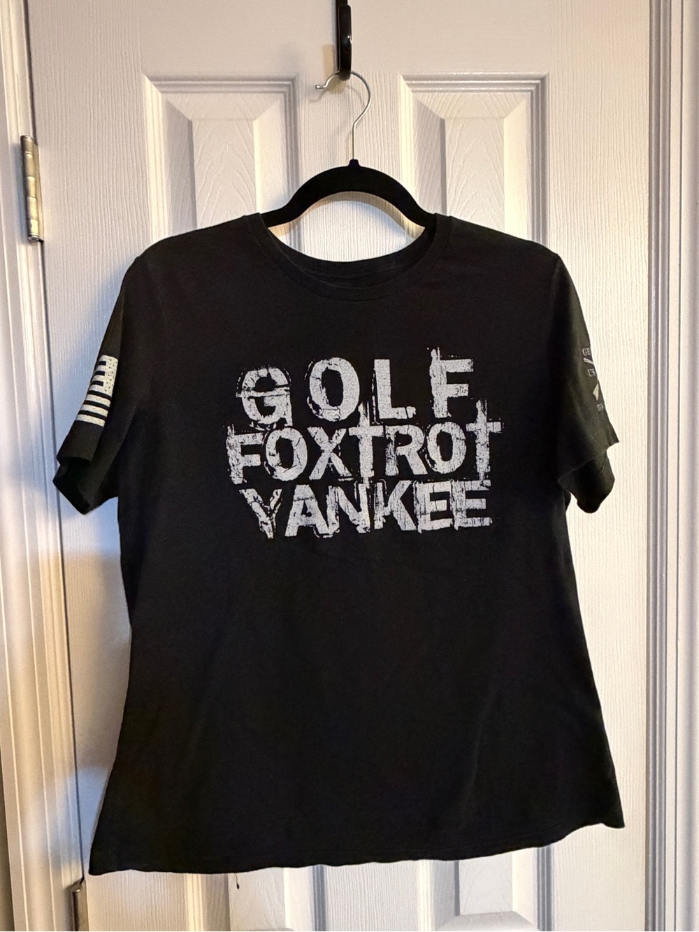 Grunt Style Black Short Sleeve Tee with White "Golf Foxtrot Yankee" Print